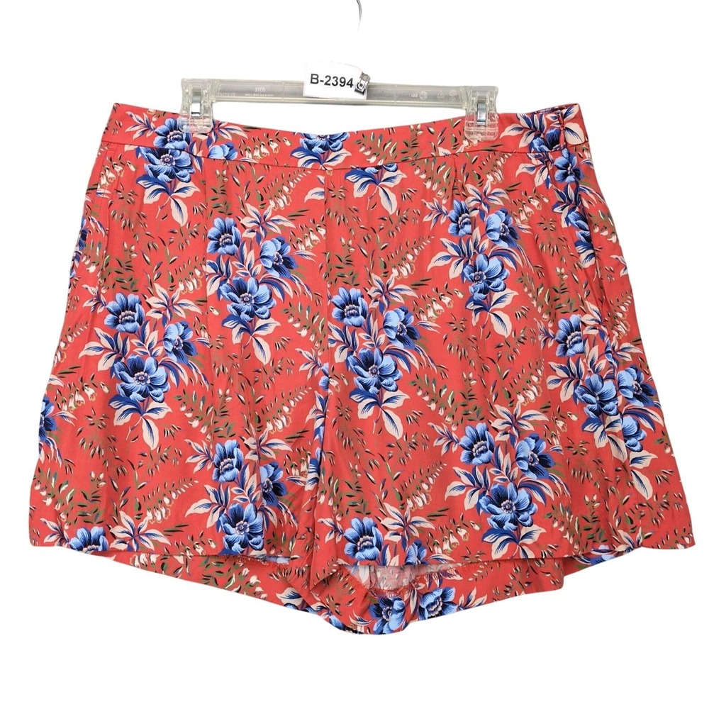LOFT Orange Blue Floral Casual Shorts Womens 14 34x4" High Rise Flowy Tropical